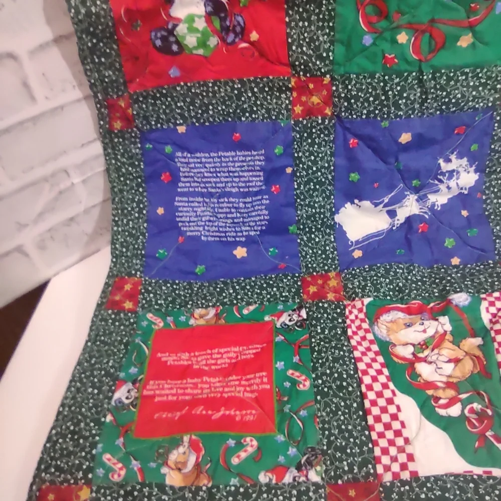 Festive Holiday Lap Quilt with Red, Green, and Blue Patterns